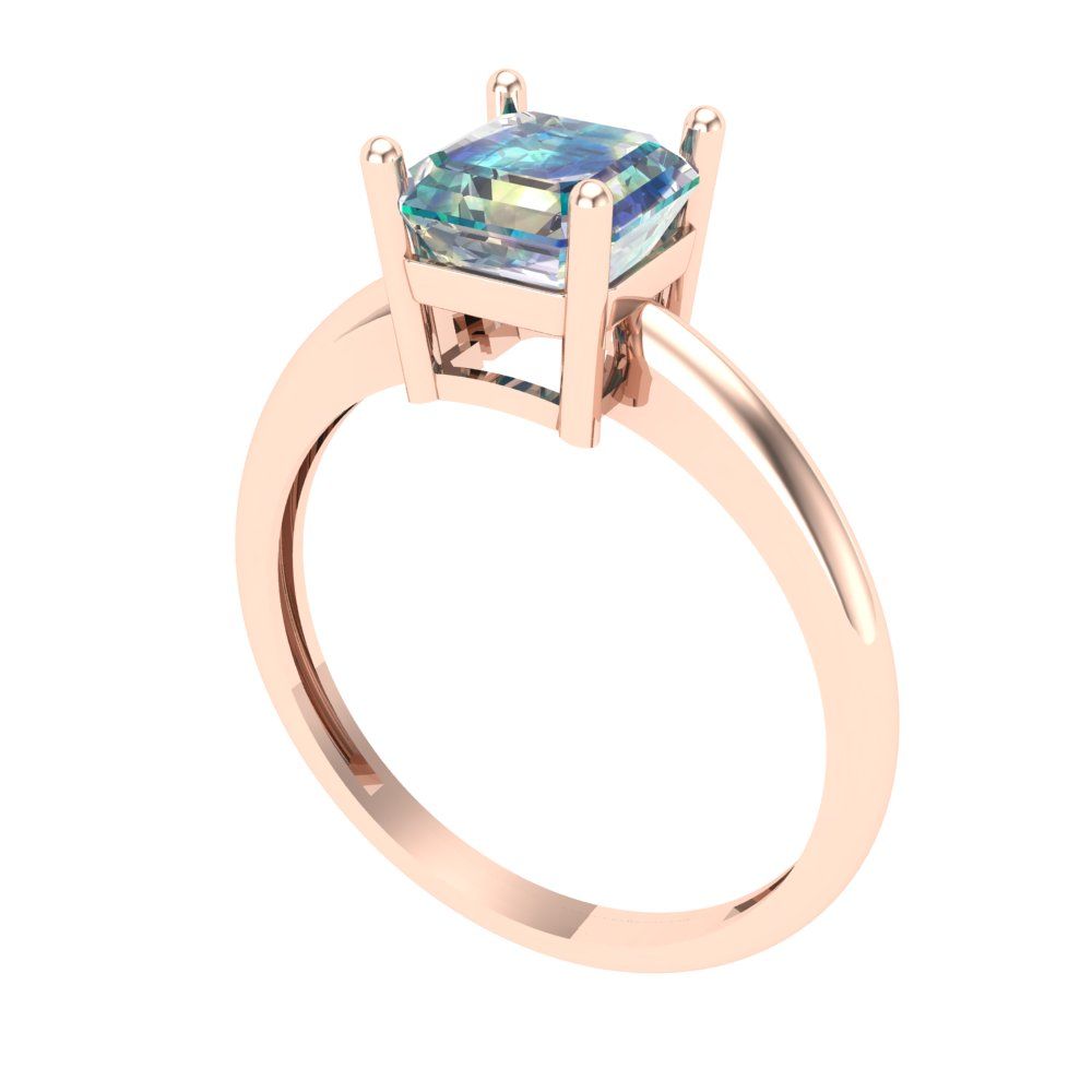 1 cttw Blue Moissanite Solitaire  Engagement Ring - Solid Gold (Asscher Cut,6mm)