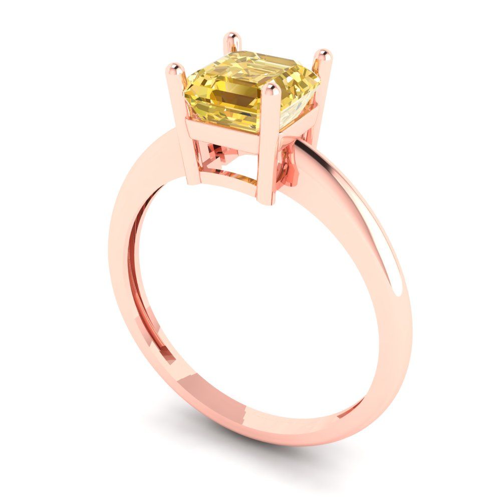 1 cttw Natural Citrine Solitaire  Engagement Ring - Solid Rose Gold (VVS1, Asscher Cut,6mm)