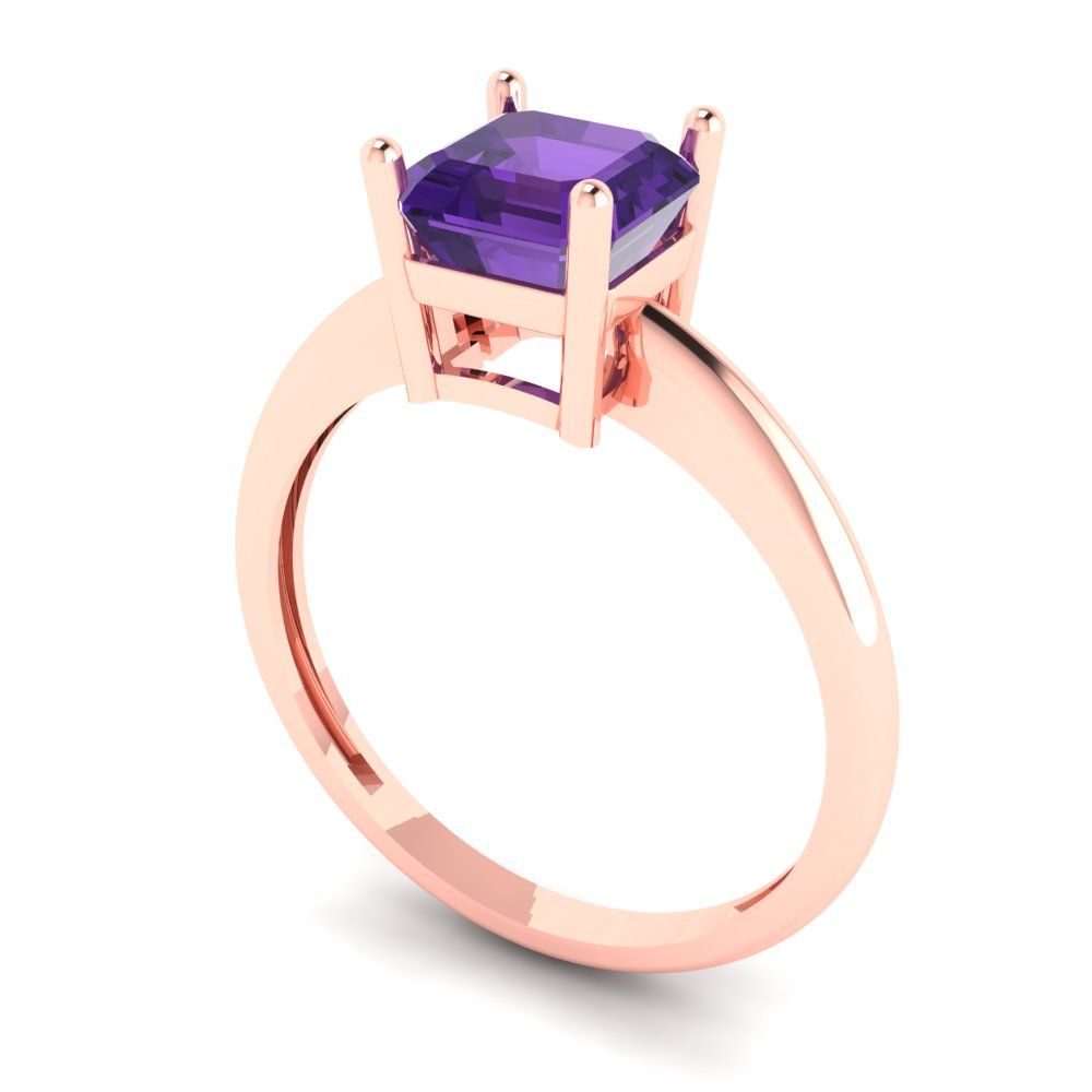 1 cttw Natural Amethyst Solitaire  Engagement Ring - Solid Rose Gold (VVS1, Asscher Cut,6mm)