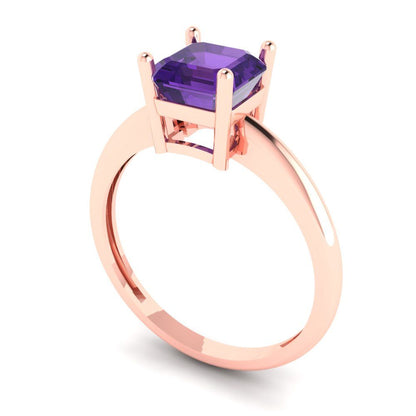 1 cttw Natural Amethyst Solitaire  Engagement Ring - Solid Rose Gold (VVS1, Asscher Cut,6mm)