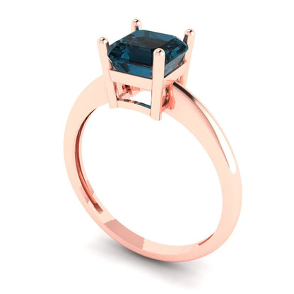 1 cttw Natural London Blue Topaz Solitaire  Engagement Ring - Solid Gold (Asscher Cut,6mm)