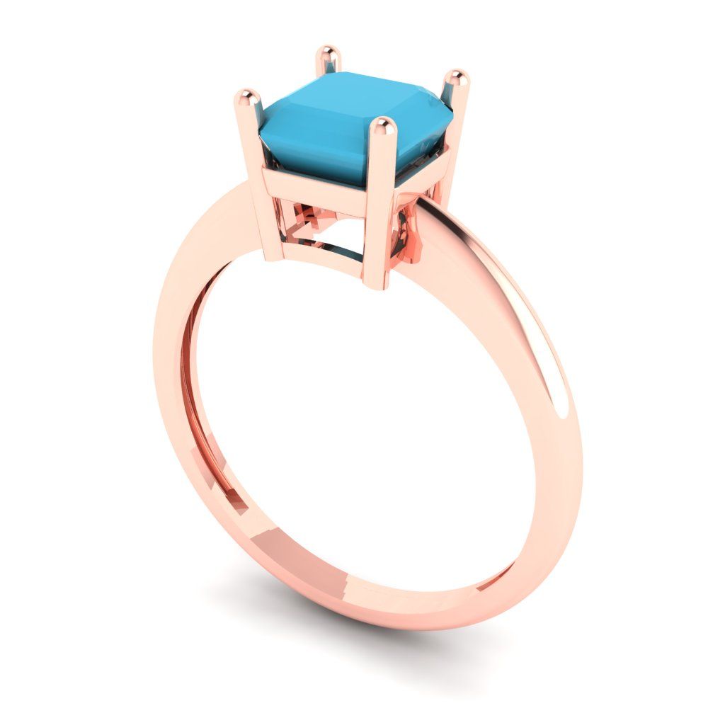 1.0 ct Brilliant Asscher Cut Simulated Turquoise Rose Gold Solitaire Engagement Ring, December Birthstone