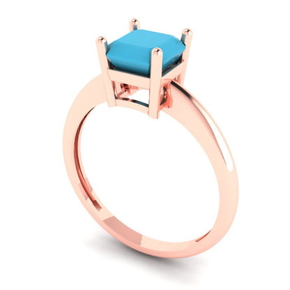 1.0 ct Brilliant Asscher Cut Simulated Turquoise Rose Gold Solitaire Engagement Ring, December Birthstone