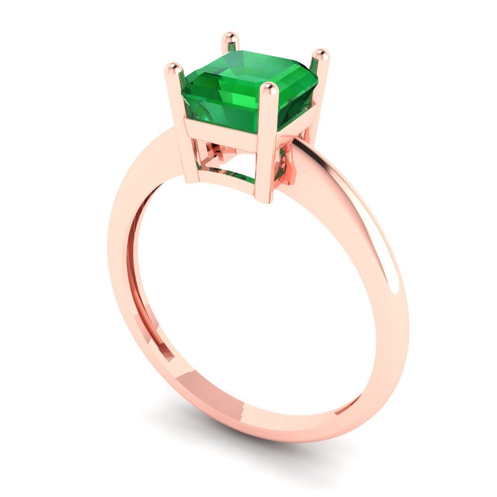 1 cttw Simulated Emerald Solitaire  Engagement Ring - Solid Gold (Asscher Cut,6mm)