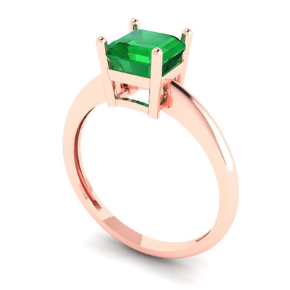 1 cttw Simulated Emerald Solitaire  Engagement Ring - Solid Gold (Asscher Cut,6mm)