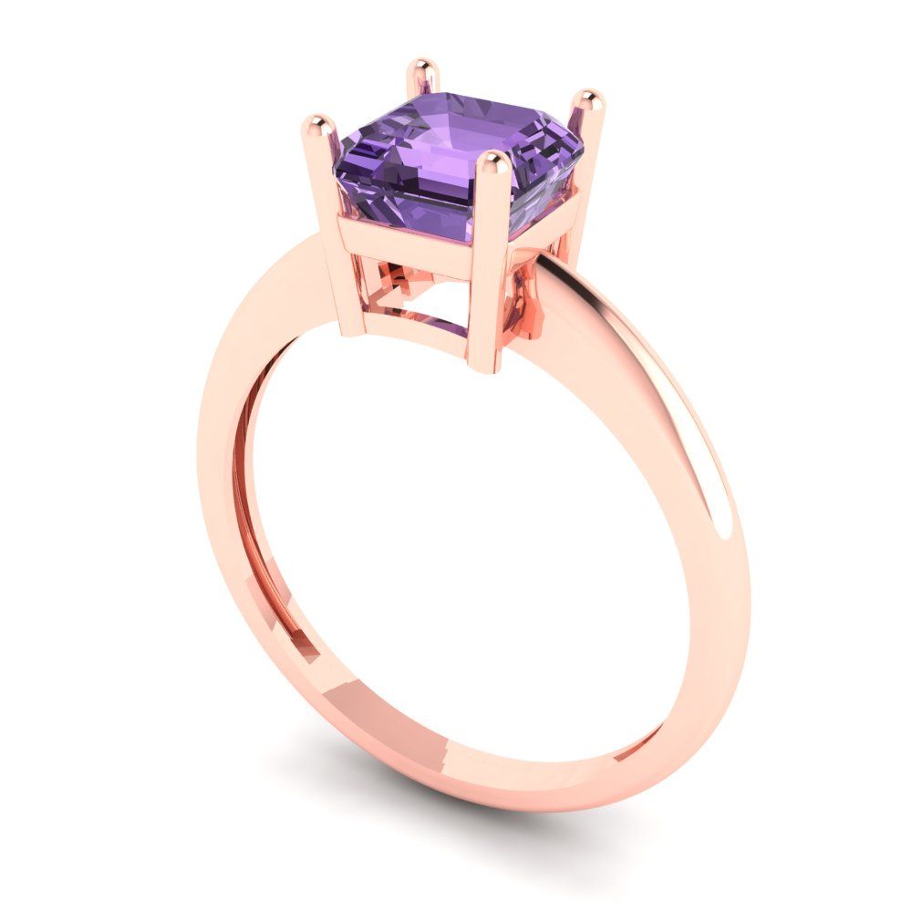 1 cttw Simulated Alexandrite Solitaire  Engagement Ring - Solid Rose Gold (VVS1, Asscher Cut,6mm)