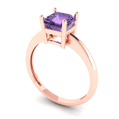 1 cttw Simulated Alexandrite Solitaire  Engagement Ring - Solid Rose Gold (VVS1, Asscher Cut,6mm)