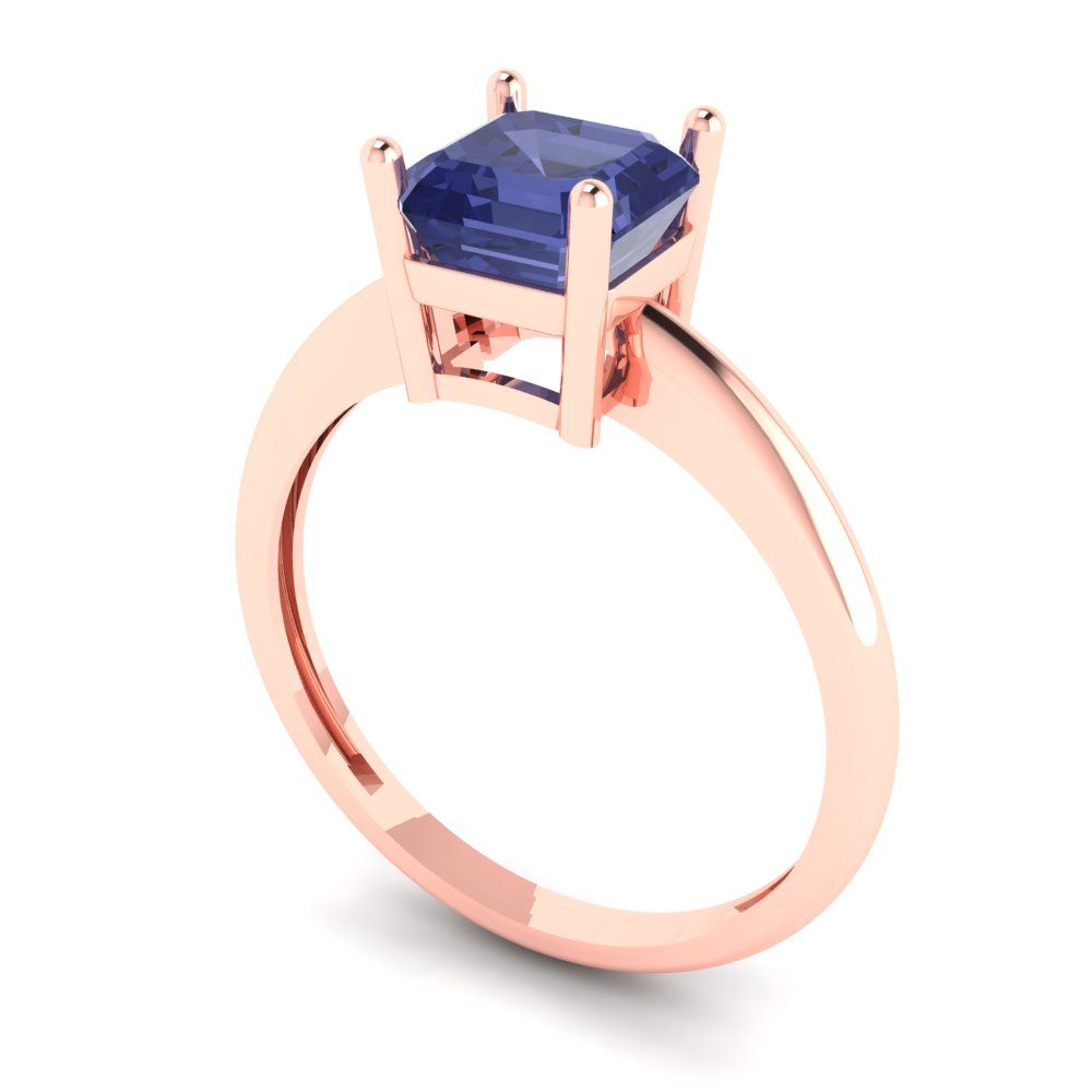 1 cttw Simulated Tanzanite Solitaire  Engagement Ring - Solid Gold (Asscher Cut,6mm)
