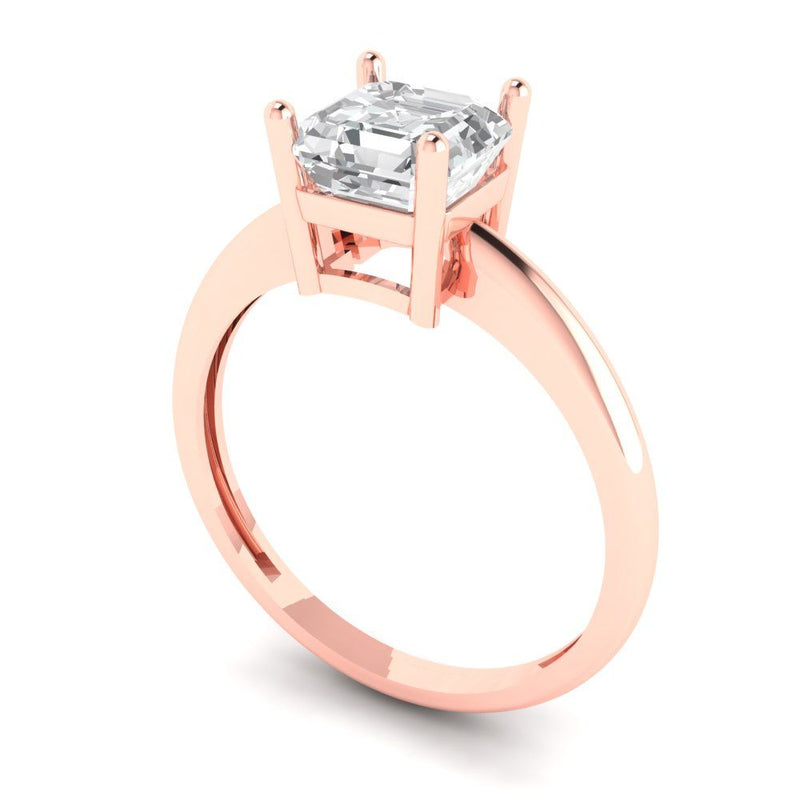 1.0 ct Brilliant Asscher Cut Natural Diamond Stone Clarity SI1-2 Color G-H Rose Gold Solitaire Ring