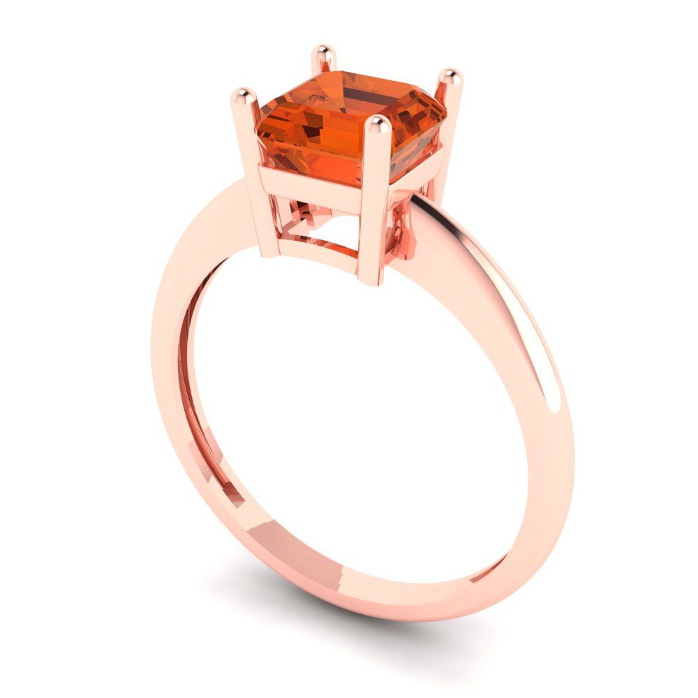 1 cttw Zirconia Simulated Red Diamond Solitaire  Engagement Ring - Solid Rose Gold (VVS1, Asscher Cut,6mm)
