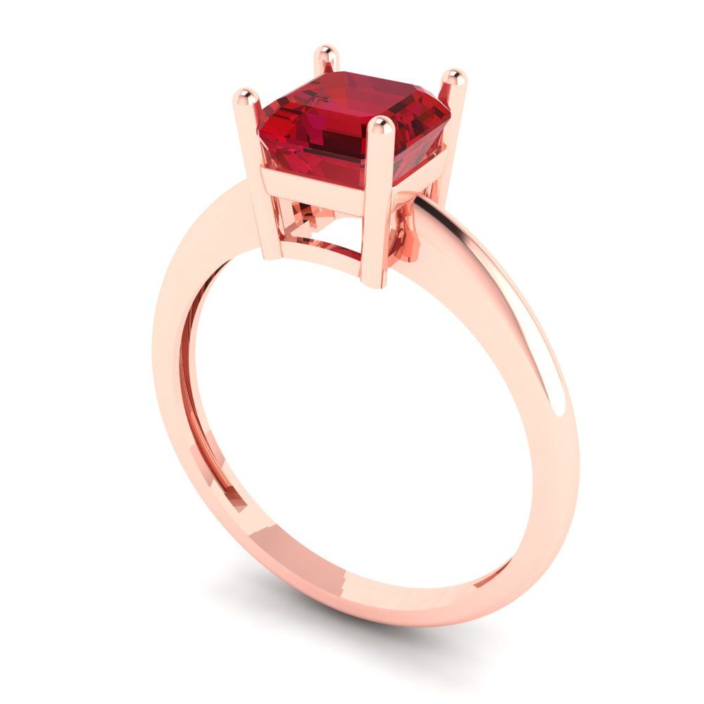 1 cttw Simulated Ruby Solitaire  Engagement Ring - Solid Gold (Asscher Cut,6mm)