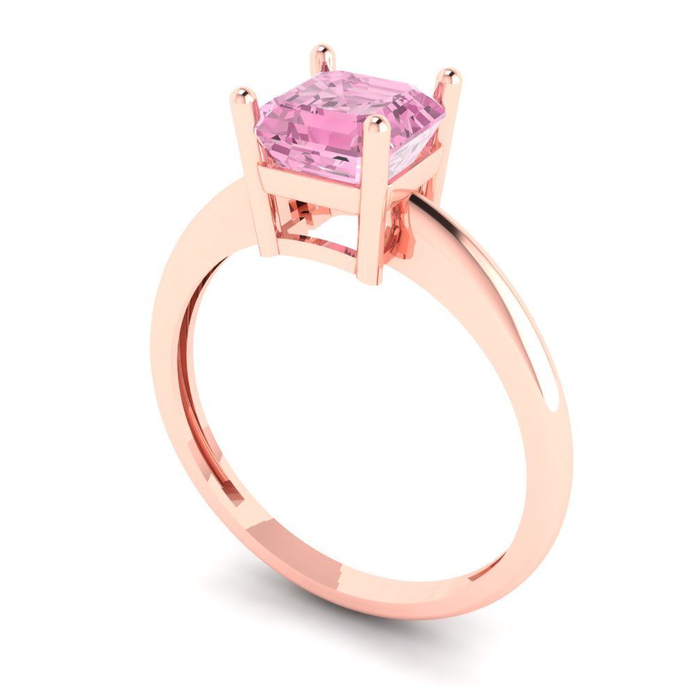 1 cttw Zirconia Simulated Pink Diamond Solitaire  Engagement Ring - Solid Gold (VVS1, Asscher Cut,6mm)