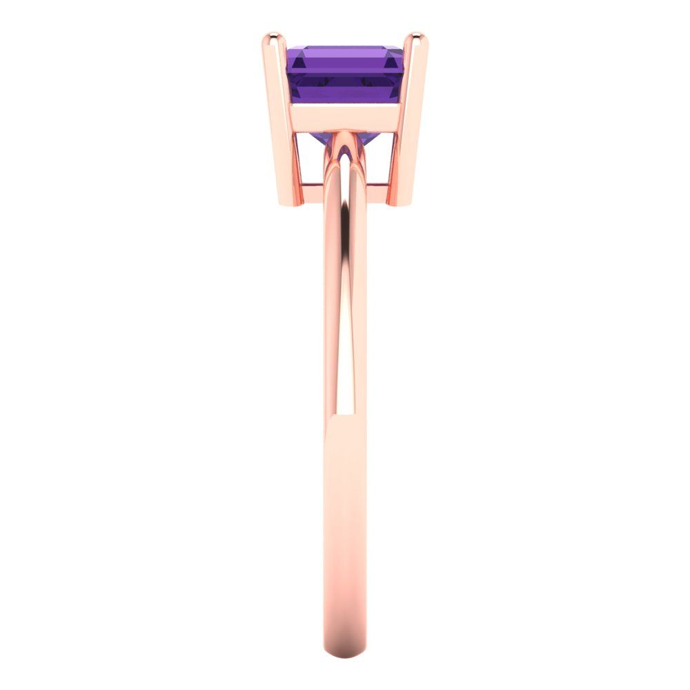 1 cttw Natural Amethyst Solitaire  Engagement Ring - Solid Rose Gold (VVS1, Asscher Cut,6mm)