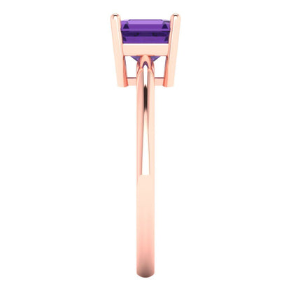 1 cttw Natural Amethyst Solitaire  Engagement Ring - Solid Rose Gold (VVS1, Asscher Cut,6mm)