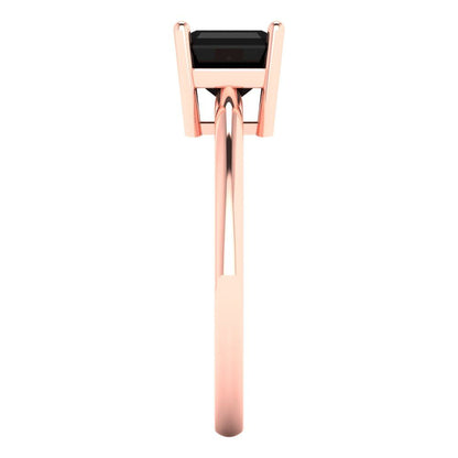 1 cttw Natural Onyx Solitaire  Engagement Ring - Solid Rose Gold (VVS1, Asscher Cut,6mm)