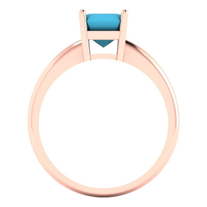 1.0 ct Brilliant Asscher Cut Simulated Turquoise Rose Gold Solitaire Engagement Ring, December Birthstone