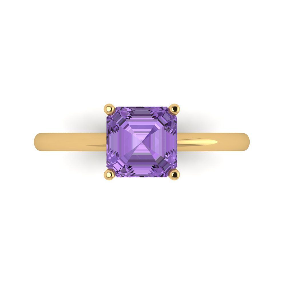 1.5 cttw Simulated Alexandrite Solitaire  Engagement Ring - Solid Gold (Asscher Cut,6.5mm)