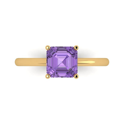 1.5 cttw Simulated Alexandrite Solitaire  Engagement Ring - Solid Gold (Asscher Cut,6.5mm)