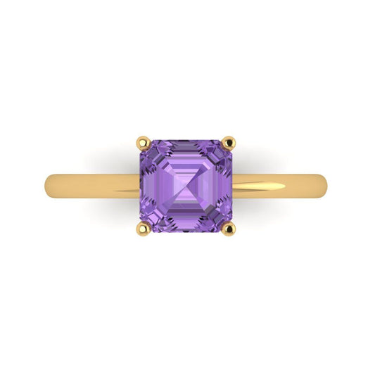 1.5 cttw Simulated Alexandrite Solitaire  Engagement Ring - Solid Yellow Gold (VVS1, Asscher Cut,6.5mm)