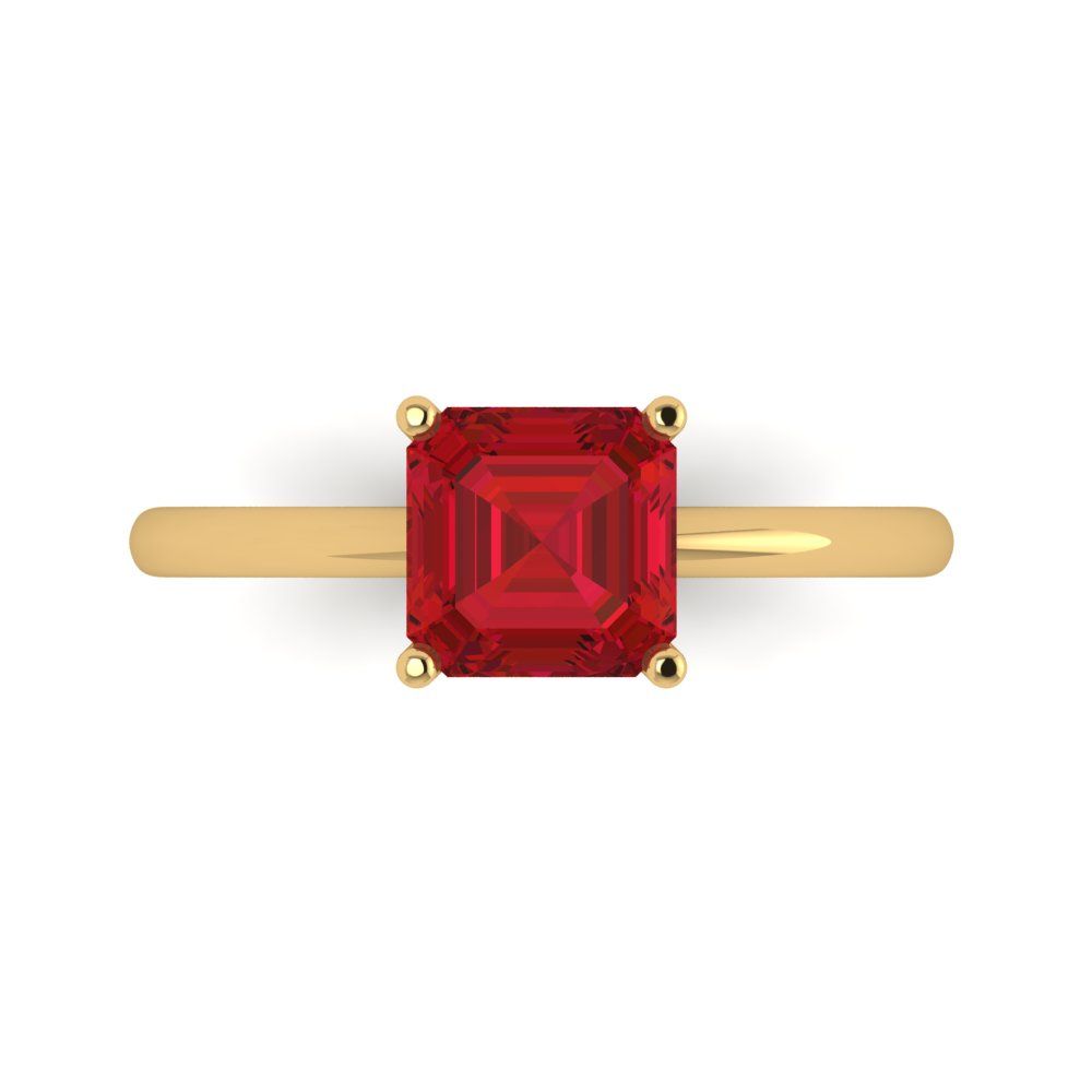 1.5 cttw Simulated Ruby Solitaire  Engagement Ring - Solid Gold (Asscher Cut,6.5mm)