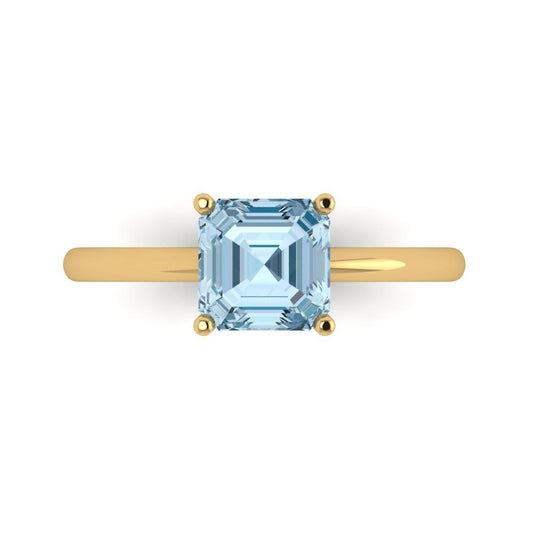 1.5 cttw Zirconia Simulated Blue Diamond Solitaire  Engagement Ring - Solid Yellow Gold (VVS1, Asscher Cut,6.5mm)