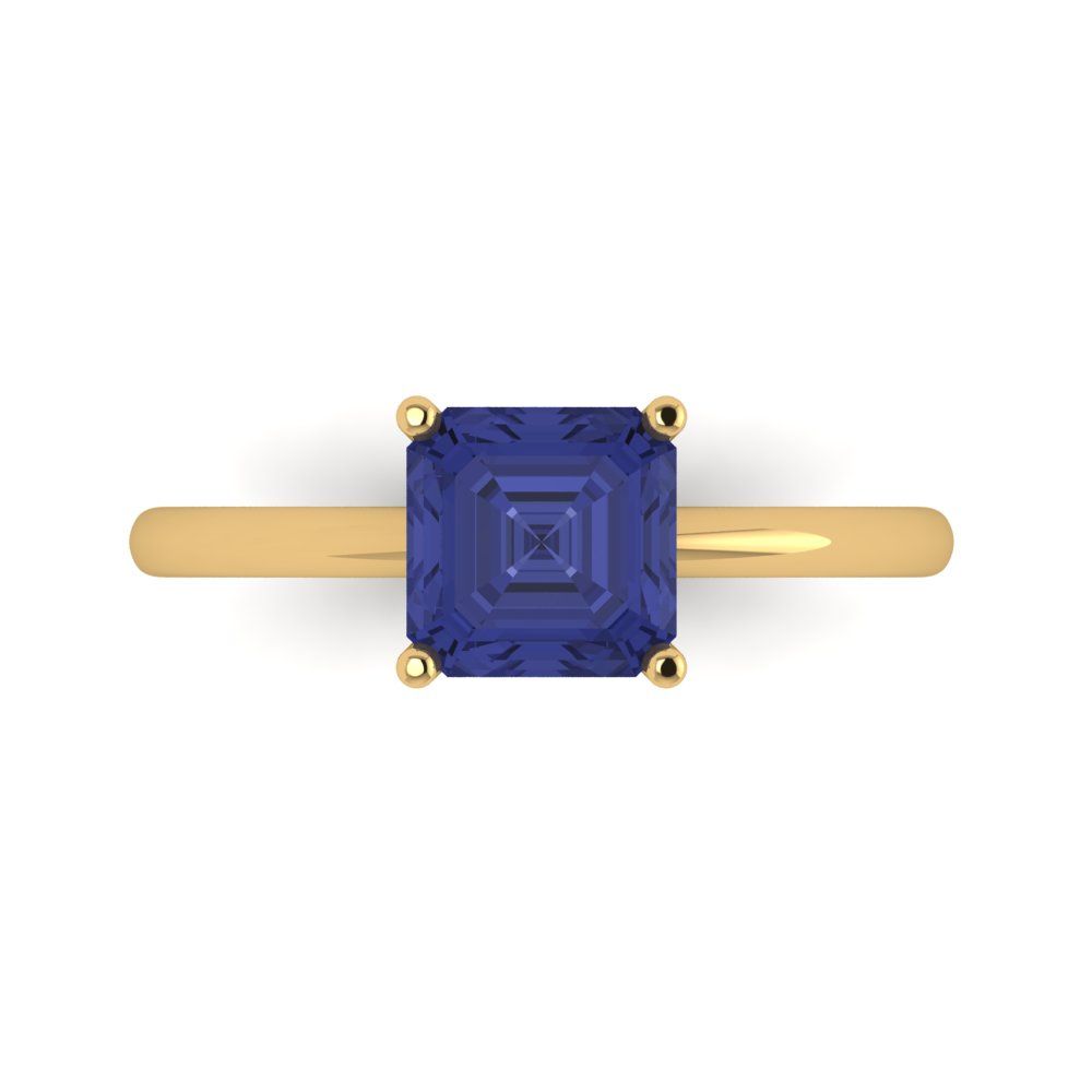 1.5 cttw Simulated Tanzanite Solitaire  Engagement Ring - Solid Gold (Asscher Cut,6.5mm)