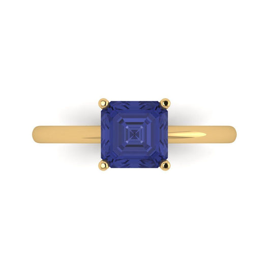 1.5 cttw Simulated Tanzanite Solitaire  Engagement Ring - Solid Yellow Gold (VVS1, Asscher Cut,6.5mm)