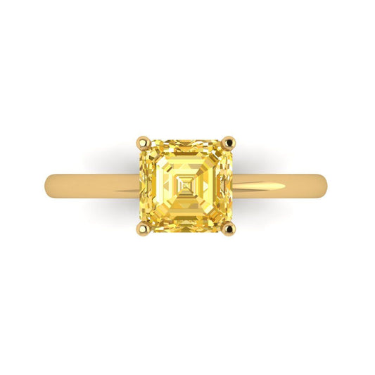 1.5 cttw Natural Citrine Solitaire  Engagement Ring - Solid Yellow Gold (VVS1, Asscher Cut,6.5mm)