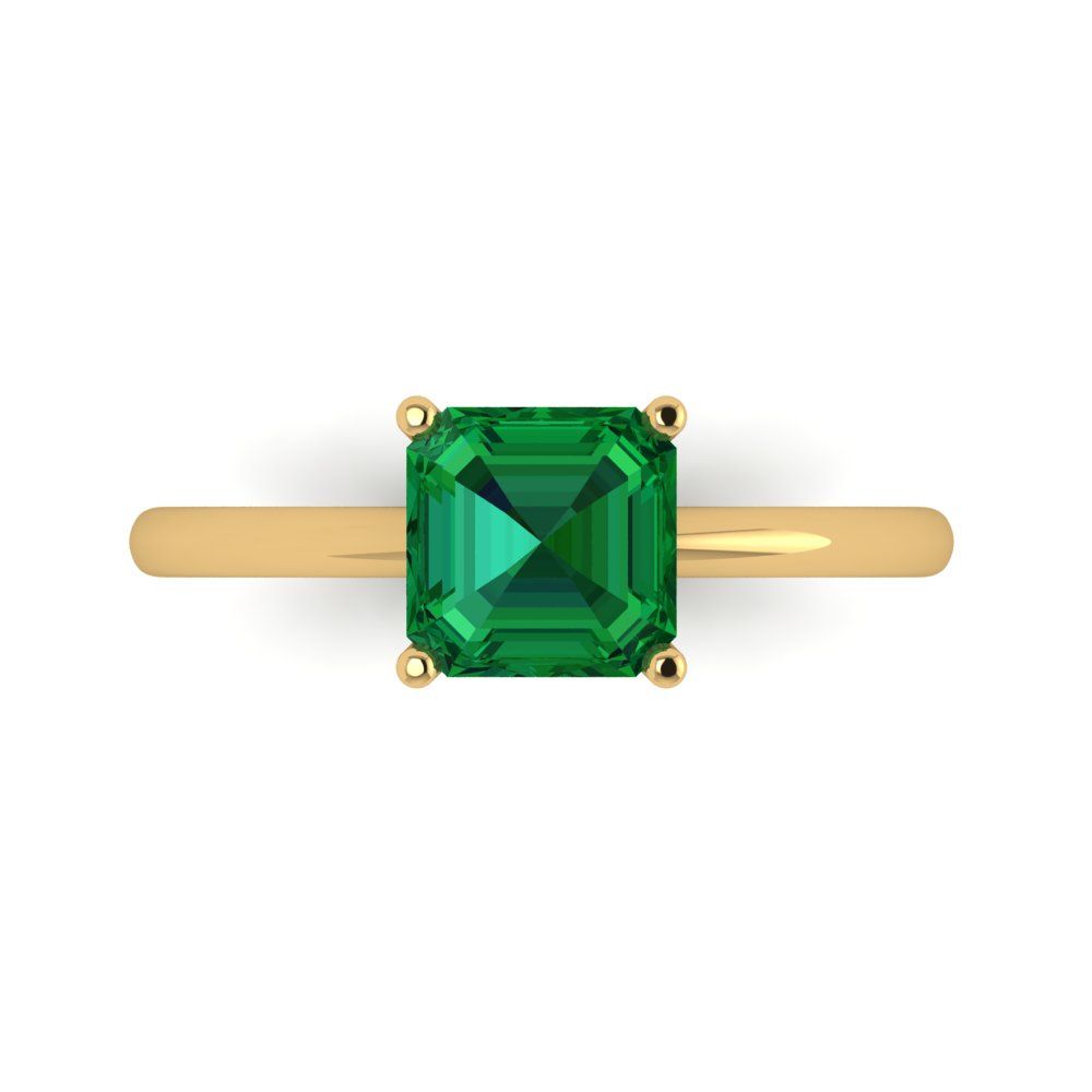 1.5 cttw Simulated Emerald Solitaire  Engagement Ring - Solid Gold (Asscher Cut,6.5mm)