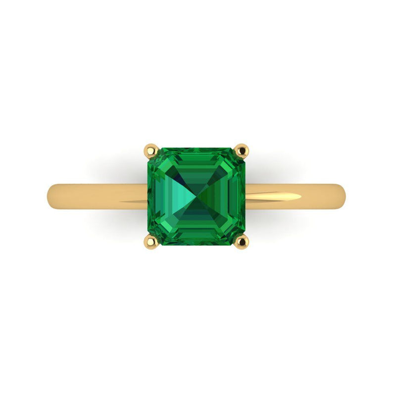 1.5 ct Brilliant Asscher Cut Simulated Emerald Stone Yellow Gold Solitaire Ring