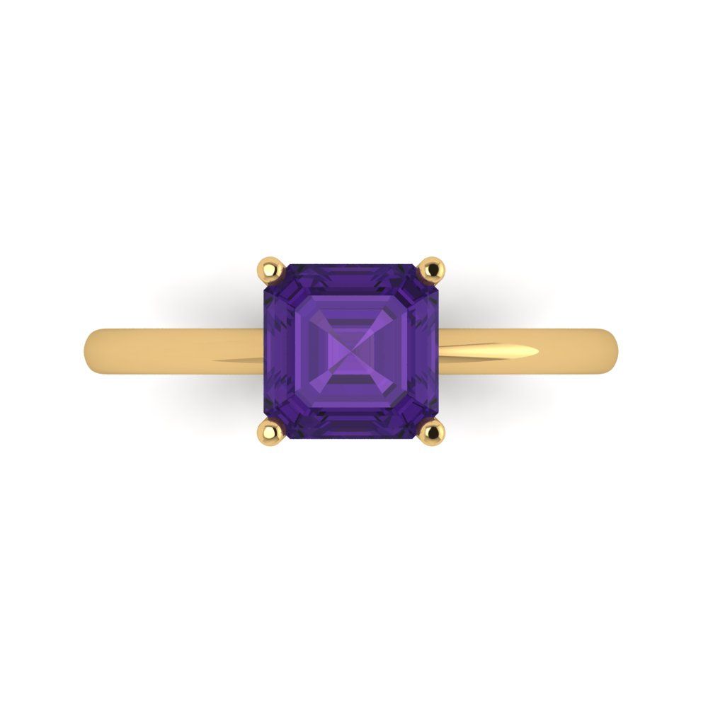 1.5 cttw Natural Amethyst Solitaire  Engagement Ring - Solid Gold (Asscher Cut,6.5mm)