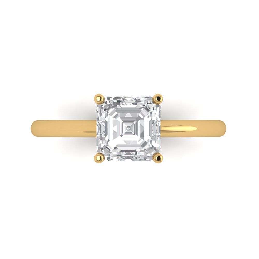 1.5 cttw Zirconia Simulated Diamond Solitaire  Engagement Ring - Solid Gold (VVS1, Asscher Cut,6.5mm)