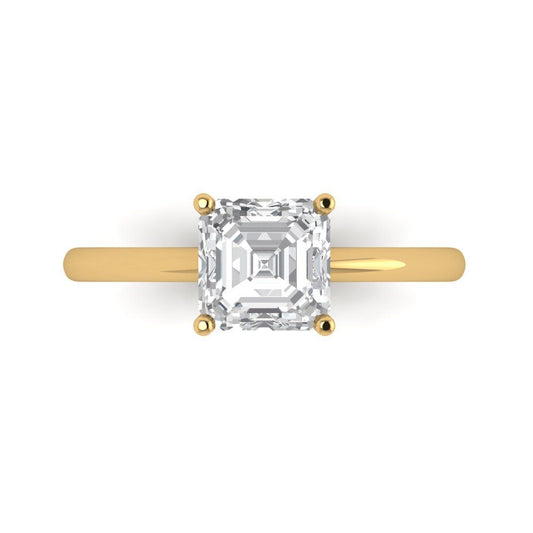 1.5 cttw Zirconia Simulated Diamond Solitaire  Engagement Ring - Solid Yellow Gold (VVS1, Asscher Cut,6.5mm)