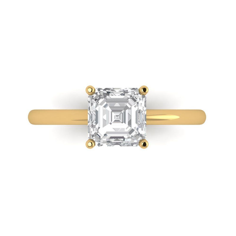 1.5 ct Brilliant Asscher Cut Clear Simulated Diamond Stone Yellow Gold Solitaire Ring