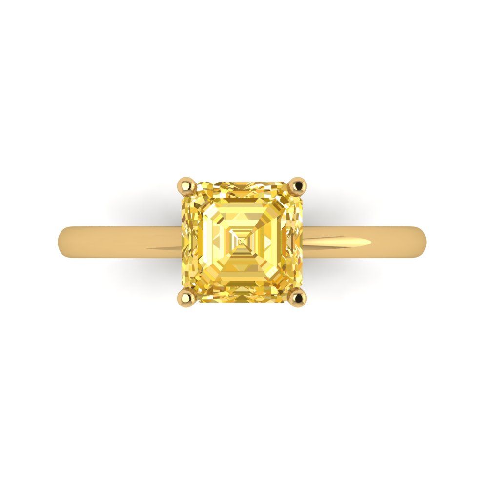 1.5 cttw Zirconia Simulated Yellow Diamond Solitaire  Engagement Ring - Solid Gold (VVS1, Asscher Cut,6.5mm)