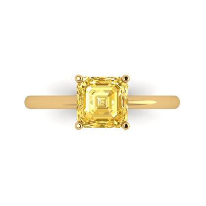 1.5 cttw Zirconia Simulated Yellow Diamond Solitaire  Engagement Ring - Solid Gold (VVS1, Asscher Cut,6.5mm)