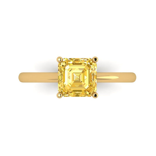 1.5 cttw Zirconia Simulated Yellow Diamond Solitaire  Engagement Ring - Solid Yellow Gold (VVS1, Asscher Cut,6.5mm)