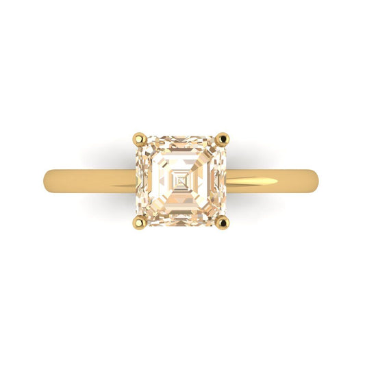 1.5 cttw Natural Morganite Solitaire  Engagement Ring - Solid Yellow Gold (VVS1, Asscher Cut,6.5mm)