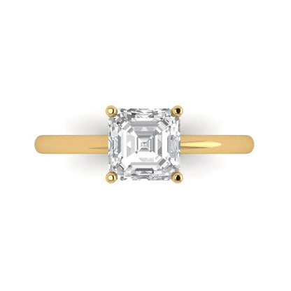 1.5 cttw White Sapphire Solitaire  Engagement Ring - Solid Gold (Asscher Cut,6.5mm)