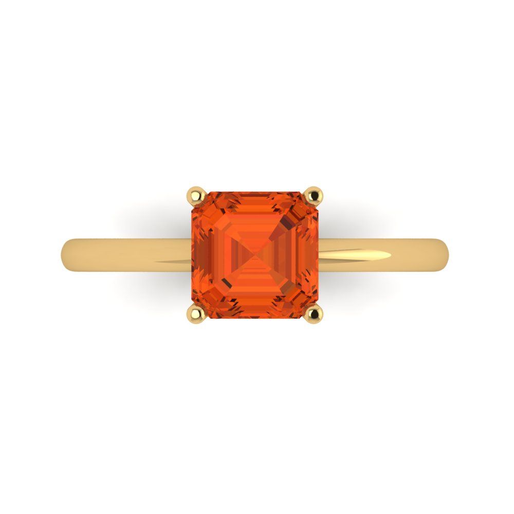 1.5 cttw Zirconia Simulated Red Diamond Solitaire  Engagement Ring - Solid Gold (VVS1, Asscher Cut,6.5mm)