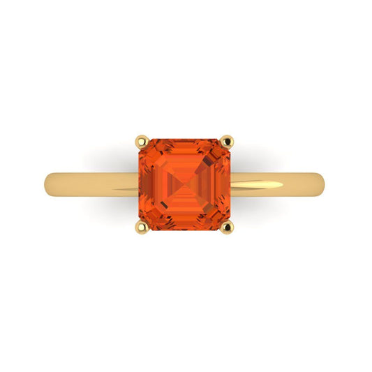 1.5 cttw Zirconia Simulated Red Diamond Solitaire  Engagement Ring - Solid Yellow Gold (VVS1, Asscher Cut,6.5mm)
