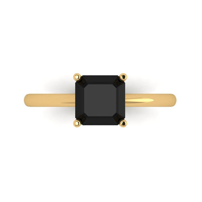 1.5 cttw Natural Onyx Solitaire  Engagement Ring - Solid Gold (Asscher Cut,6.5mm)