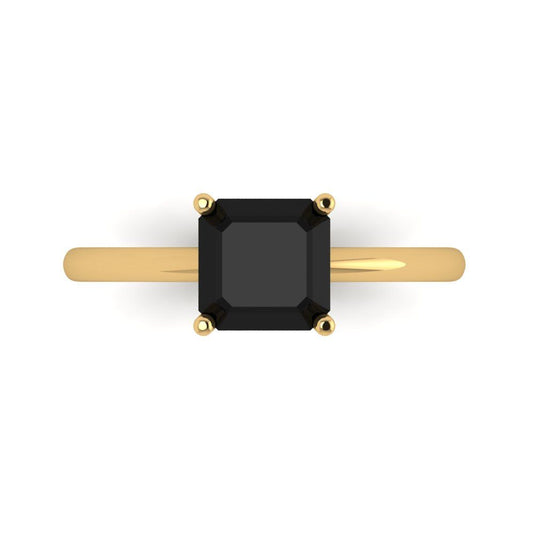 1.5 cttw Natural Onyx Solitaire  Engagement Ring - Solid Yellow Gold (VVS1, Asscher Cut,6.5mm)