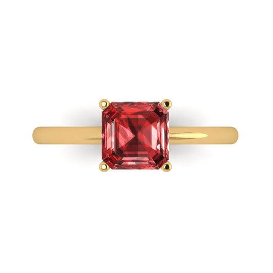 1.5 cttw Natural Garnet Solitaire  Engagement Ring - Solid Yellow Gold (VVS1, Asscher Cut,6.5mm)