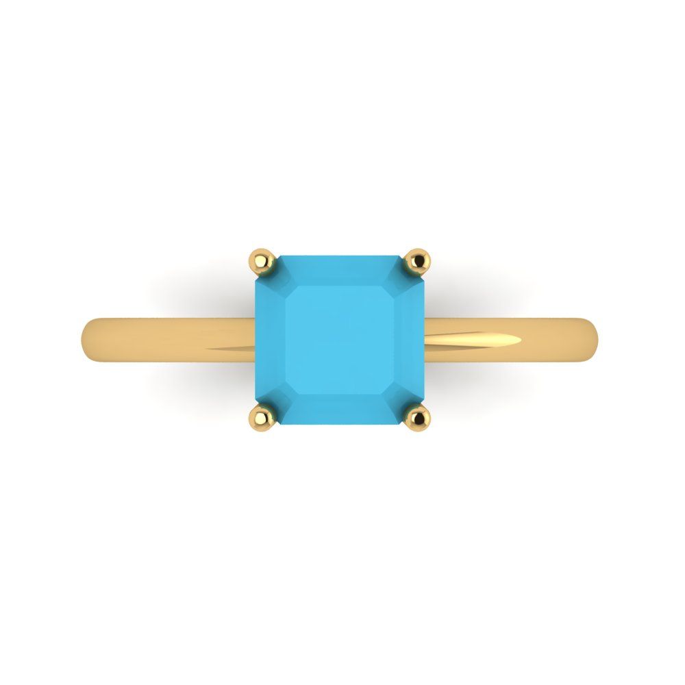 1.5 cttw Simulated Turquoise Solitaire  Engagement Ring - Solid Gold (Asscher Cut,6.5mm)