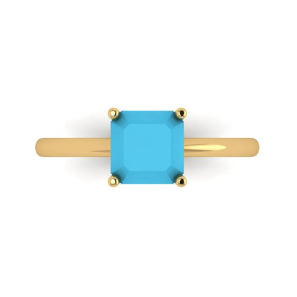 1.5 cttw Simulated Turquoise Solitaire  Engagement Ring - Solid Gold (Asscher Cut,6.5mm)