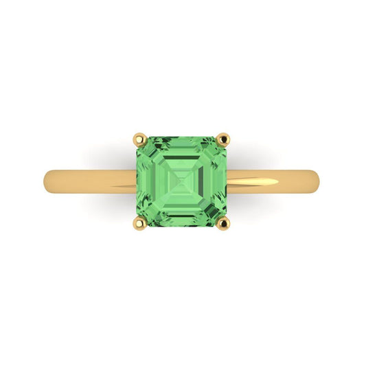 1.5 cttw Zirconia Simulated Green Diamond Solitaire  Engagement Ring - Solid Yellow Gold (VVS1, Asscher Cut,6.5mm)