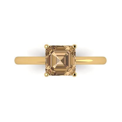 1.5 cttw Zirconia Simulated Champagne Diamond Solitaire  Engagement Ring - Solid Gold (VVS1, Asscher Cut,6.5mm)