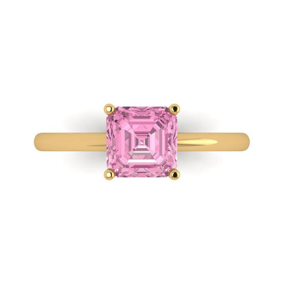 1.5 cttw Zirconia Simulated Pink Diamond Solitaire  Engagement Ring - Solid Gold (VVS1, Asscher Cut,6.5mm)