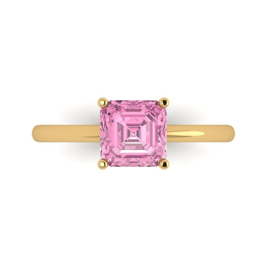 1.5 cttw Zirconia Simulated Pink Diamond Solitaire  Engagement Ring - Solid Yellow Gold (VVS1, Asscher Cut,6.5mm)